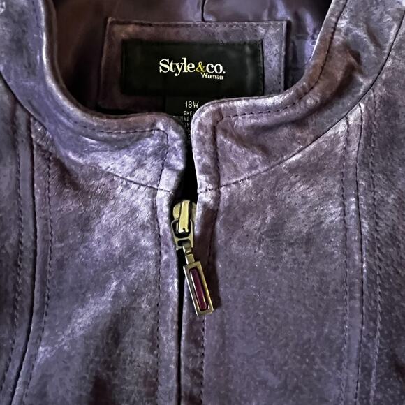 Style & Co Jacket Womens‎ 18W Genuine Leather Full Zip Lined New Plus Size Suede - Picture 6 of 11